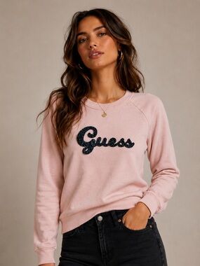 Guess Pink Crewneck Sweatshirt with Black Beaded Logo